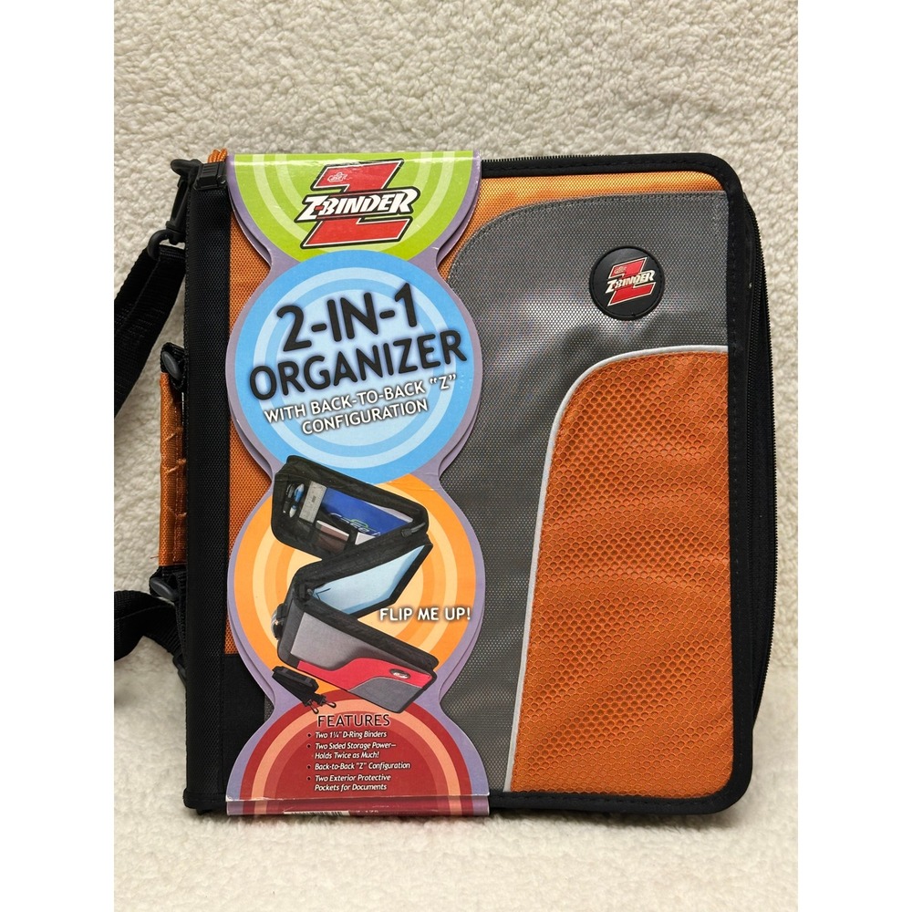 Case-it Z-Binder 2-in-1 Organizer Orange Black Dual 1.5 Inch D-Ring Zippered